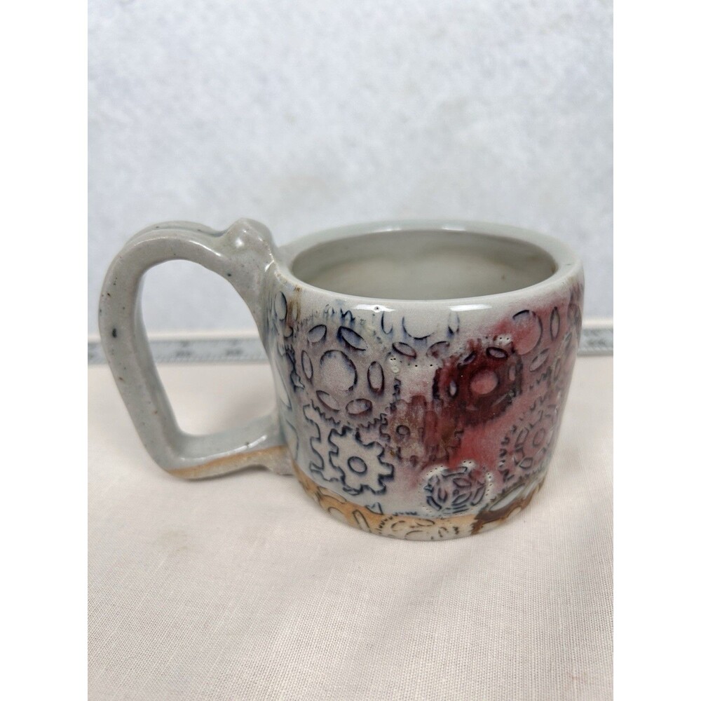 VTG Signed Hand slab-built Steampunk Studio brutalist stoneware Mug 70's-80's